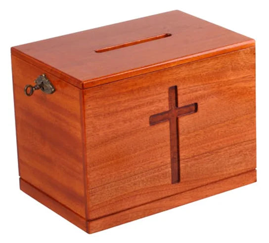 Offering Box Lockable With Carved Cross - Small
