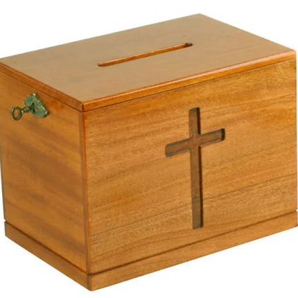 Offering Box Lockable With Carved Cross - Small