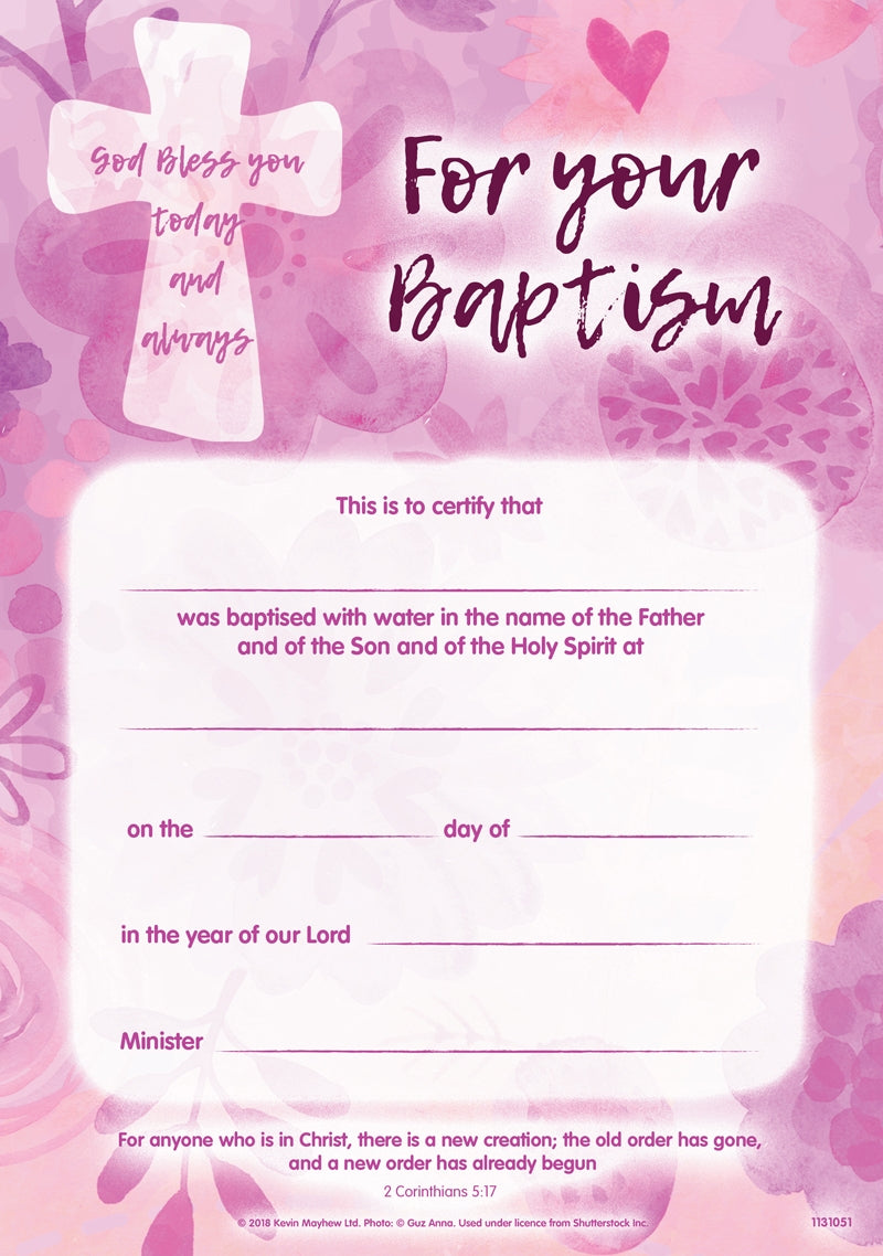 God Bless You - Baptism Pink CertificateGod Bless You - Baptism Pink Certificate