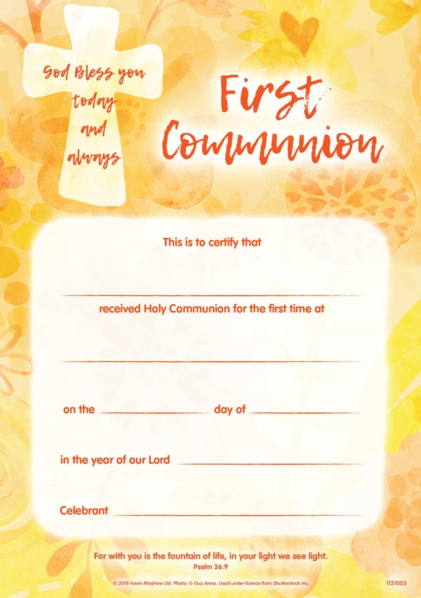 God Bless You - First Communion CertificateGod Bless You - First Communion Certificate