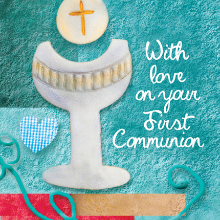With Love On Your First Communion - Chalice & Blue Hearts -  Standard CardWith Love On Your First Communion - Chalice & Blue Hearts -  Standard Card