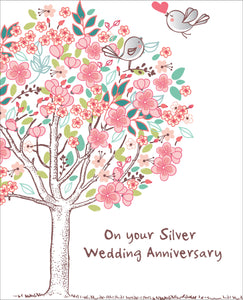 On Your Silver Wedding Anniversary - Two Birds In A Tree - Standard CardOn Your Silver Wedding Anniversary - Two Birds In A Tree - Standard Card