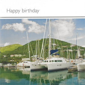 Happy Birthday - Sail Boat in Harbour (Square) - Pack of 6