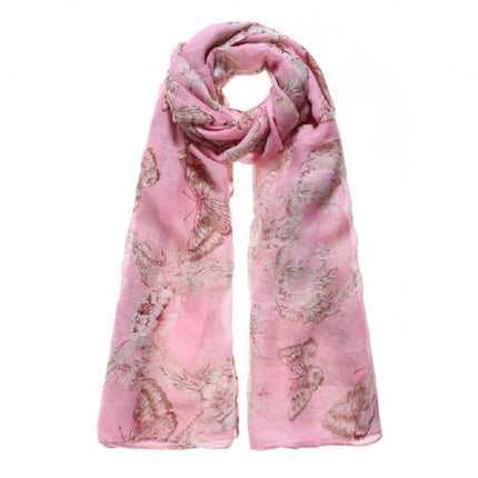 Pink Damask & Butterfly  Long Scarf, 100 X 180Cm Approx.Pink Damask & Butterfly  Long Scarf, 100 X 180Cm Approx.