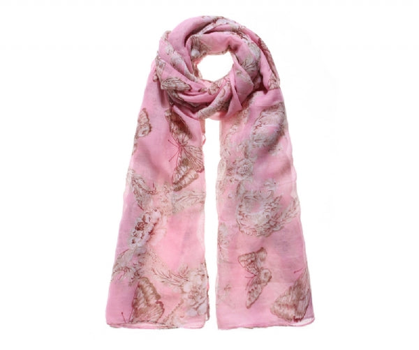 Pink Damask & Butterfly  Long Scarf, 100 X 180Cm Approx.Pink Damask & Butterfly  Long Scarf, 100 X 180Cm Approx.