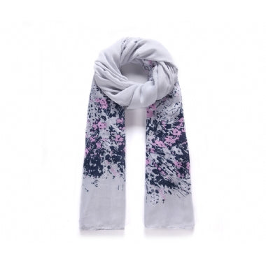 Silvery, Pink & Navy Floral Print ScarfSilvery, Pink & Navy Floral Print Scarf