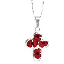 Rememberance Silver Poppy Cross Pendant With 16" Sterling Silver Chain - (Pp07)Rememberance Silver Poppy Cross Pendant With 16" Sterling Silver Chain - (Pp07)