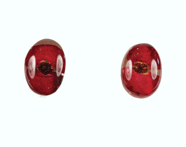 Rememberance Silver Poppy Oval Stud Earrings (Pe02Rememberance Silver Poppy Oval Stud Earrings (Pe02