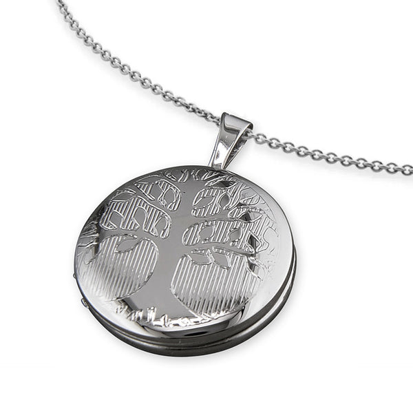 Sterling Silver Tree Of Life Round *Locket (18" Chain) - *Rhodium Plated 16mm (H1310)