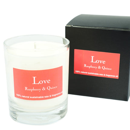 Love Scented Glass Votive Candle 30Cl (Boxed)  Raspberry & Quince Scent.Love Scented Glass Votive Candle 30Cl (Boxed)  Raspberry & Quince Scent.