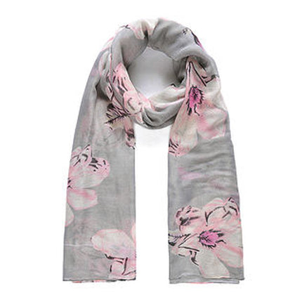 Grey Floral Print Long Scarf (93231)  90 X 180 CmGrey Floral Print Long Scarf (93231)  90 X 180 Cm