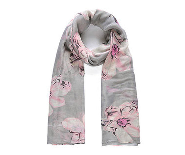 Grey Floral Print Long Scarf (93231)  90 X 180 CmGrey Floral Print Long Scarf (93231)  90 X 180 Cm