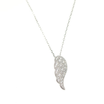 Silver Cubic Zirconia Angel Wing Pendant With Sterling Silver Necklace  Silver Cubic Zirconia Angel Wing Pendant With Sterling Silver Necklace  