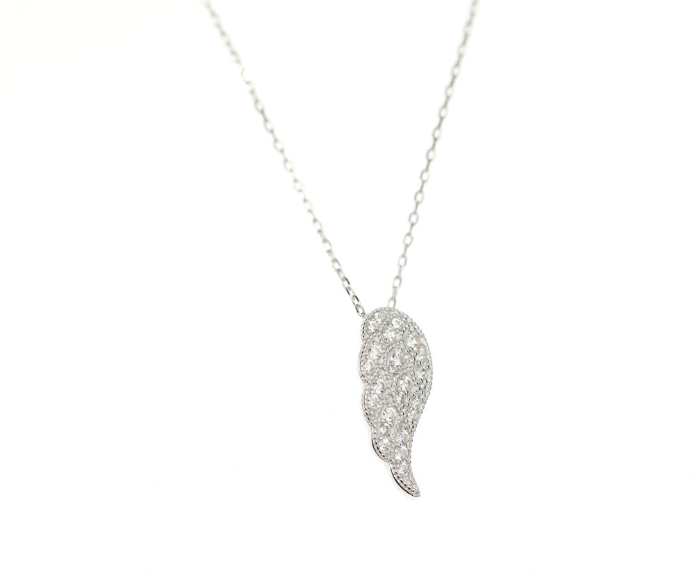 Silver Cubic Zirconia Angel Wing Pendant With Sterling Silver Necklace  Silver Cubic Zirconia Angel Wing Pendant With Sterling Silver Necklace  