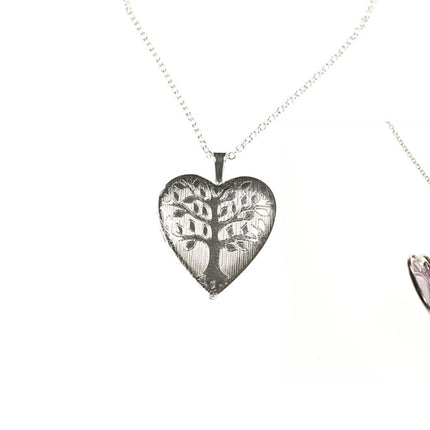 Heart Locket 20Mm Rhodium-Plated With Tree Of Life Engraving + Corinthians 13:13Heart Locket 20Mm Rhodium-Plated With Tree Of Life Engraving + Corinthians 13:13