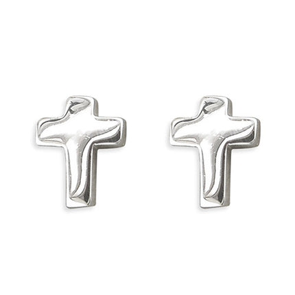 Sterling Silver Puff Cross Stud Earrings (H1097)Sterling Silver Puff Cross Stud Earrings (H1097)