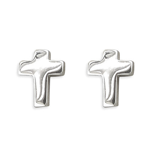 Sterling Silver Puff Cross Stud Earrings (H1097)Sterling Silver Puff Cross Stud Earrings (H1097)