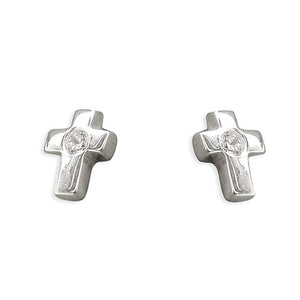 Sterling Silver Cross With Cubic Zirconia Stud Earrings (H1166/C)Sterling Silver Cross With Cubic Zirconia Stud Earrings (H1166/C)
