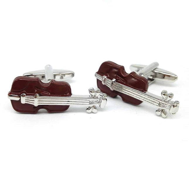 Brown Violin Cufflinks In Box (Psn247)