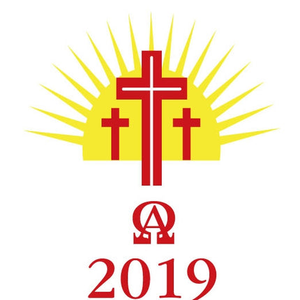 Candle Transfer -  Three Red And Gold Crosses With Sun 2019Candle Transfer -  Three Red And Gold Crosses With Sun 2019