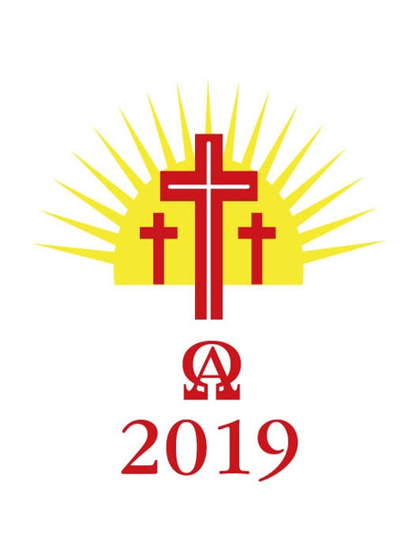 Candle Transfer -  Three Red And Gold Crosses With Sun 2019Candle Transfer -  Three Red And Gold Crosses With Sun 2019
