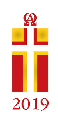 Candle Transfer -  Red And Gold Block Cross 2019Candle Transfer -  Red And Gold Block Cross 2019