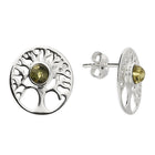 Green Amber 'Tree of Life' Stud Earrings (H3493/G)