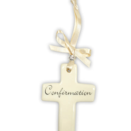 Ceramic Confirmation Cross  Cream Bead Wih Silver Bead (Womans)Ceramic Confirmation Cross  Cream Bead Wih Silver Bead (Womans)
