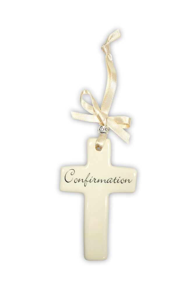 Ceramic Confirmation Cross  Cream Bead Wih Silver Bead (Womans)Ceramic Confirmation Cross  Cream Bead Wih Silver Bead (Womans)
