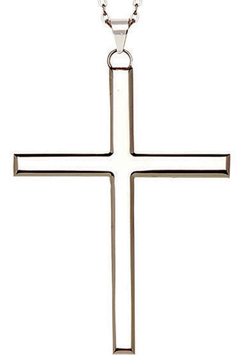4" Stainless Steel Pectoral Latin Cross (J-24)  - On 30" Silver Chain4" Stainless Steel Pectoral Latin Cross (J-24)  - On 30" Silver Chain