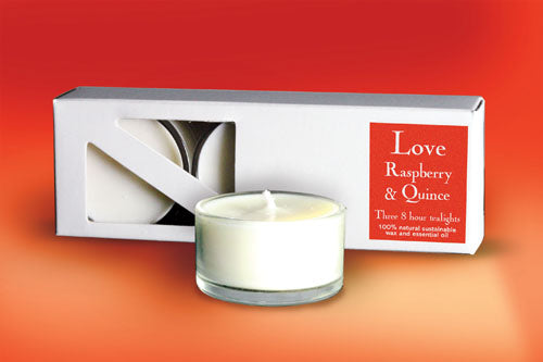 Love - 3 Fragrant Tealight Candles (Raspberry & Quince)Love - 3 Fragrant Tealight Candles (Raspberry & Quince)