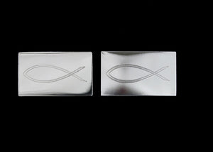 Engraved Ichthus Cufflinks In Box (X2Boe)          (16 X 16 Mm)Engraved Ichthus Cufflinks In Box (X2Boe)          (16 X 16 Mm)