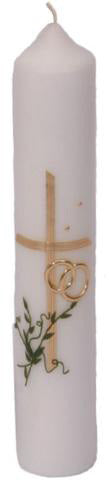 10 1/2" X 2" Wedding Candle With Gold Cross & Rings (5550)10 1/2" X 2" Wedding Candle With Gold Cross & Rings (5550)