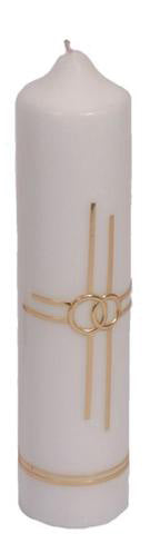 10 1/2" X 2" Wedding Candle With Double Cross Gold Relief (5552)10 1/2" X 2" Wedding Candle With Double Cross Gold Relief (5552)