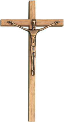 Oak Cross With Bronze Corpus - 8"Oak Cross With Bronze Corpus - 8"