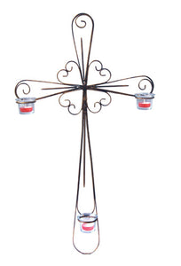 Wall Mounted Cross Of Light- With Clear Glass Candle Holders (Crpg02)Wall Mounted Cross Of Light- With Clear Glass Candle Holders (Crpg02)