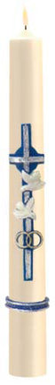 16" X 1  5/8" Wedding Candle - Blue Cross & Doves Wax Relief16" X 1  5/8" Wedding Candle - Blue Cross & Doves Wax Relief