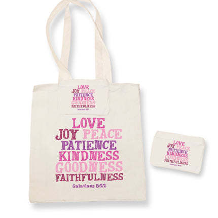 Love, Joy & Peace Natural Cotton Shopper With Foldaway PouchLove, Joy & Peace Natural Cotton Shopper With Foldaway Pouch