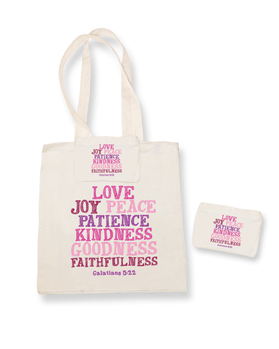 Love, Joy & Peace Natural Cotton Shopper With Foldaway PouchLove, Joy & Peace Natural Cotton Shopper With Foldaway Pouch