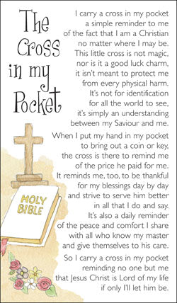 The Cross In My Pocket poem card with a RED & SILVER Pocket Cross 