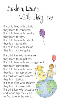 Prayer Card - Children Learn What They LivePrayer Card - Children Learn What They Live